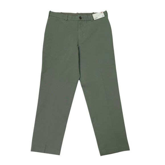 Uniqlo Smart Ankle Pants Mens Large Olive Tapered Flat Front Stretch Chinos - Picture 1 of 12